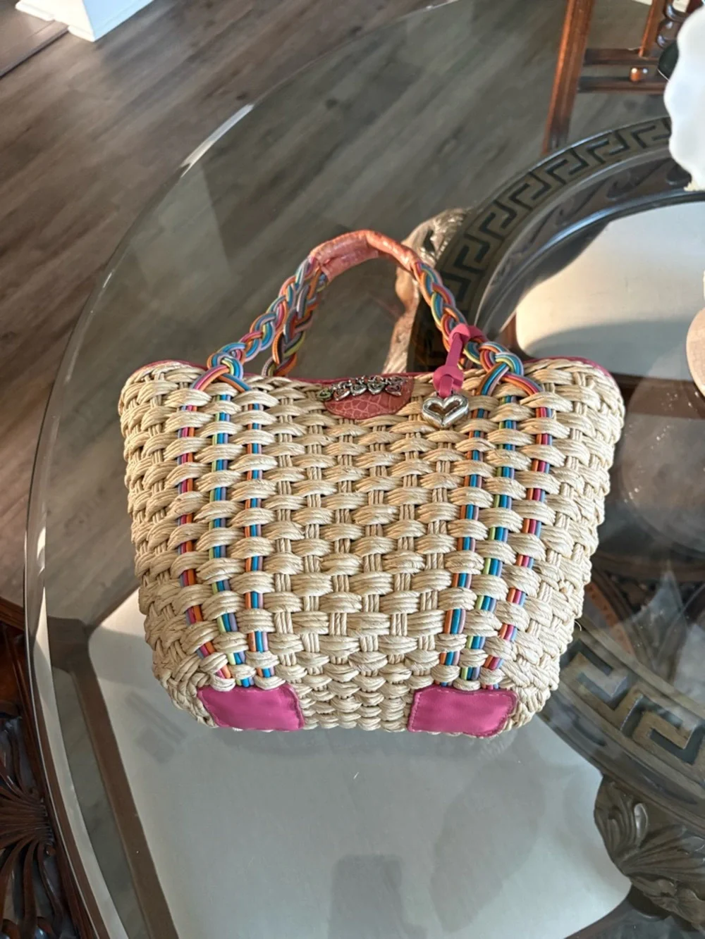 🩷🩷BRIGHTON VINTAGE VIENNA NATURAL STRAW & PINK LEATHER TRIM TOTE BAG!🩷🩷